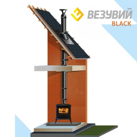 Комплект дымохода Везувий Black (через крышу, верхний выход)